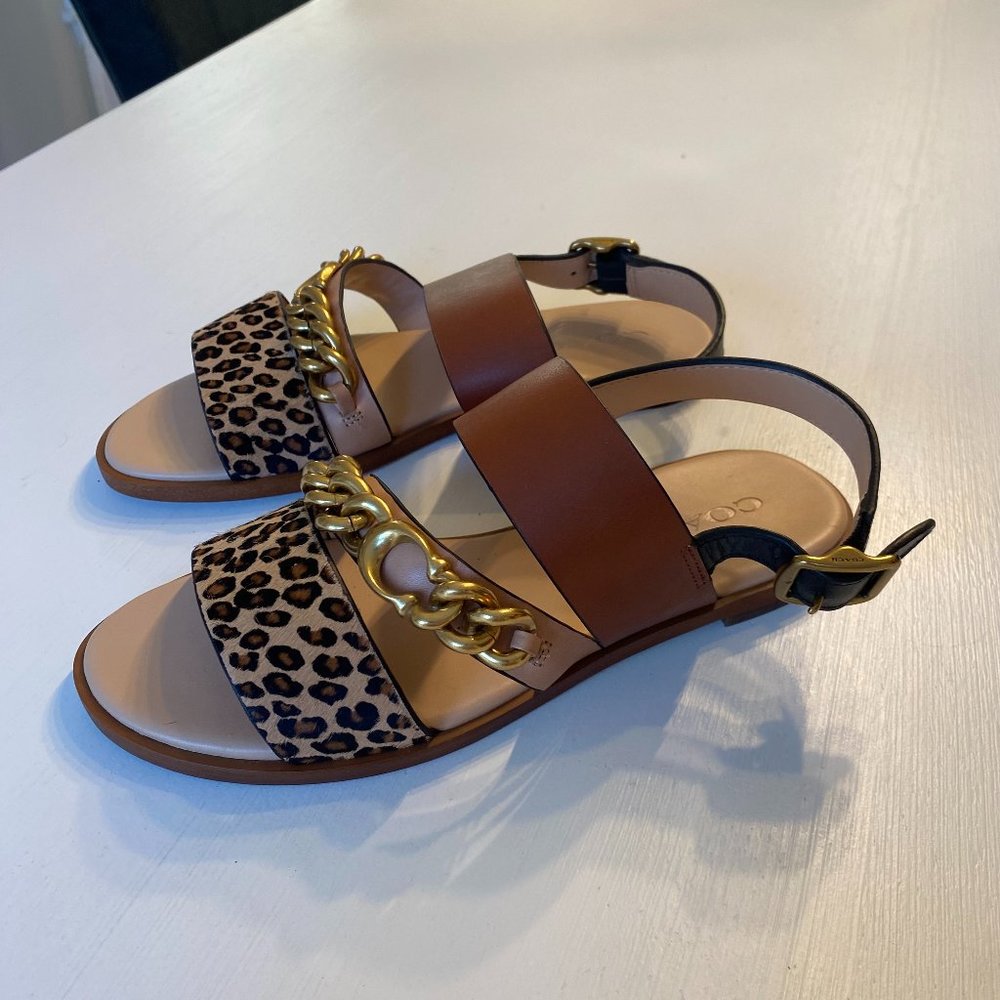 Coach Heather Leopard Print Calf Hair Leather Sandals G4777 US Size 5 B EU 35.5 - Picture 1 of 13